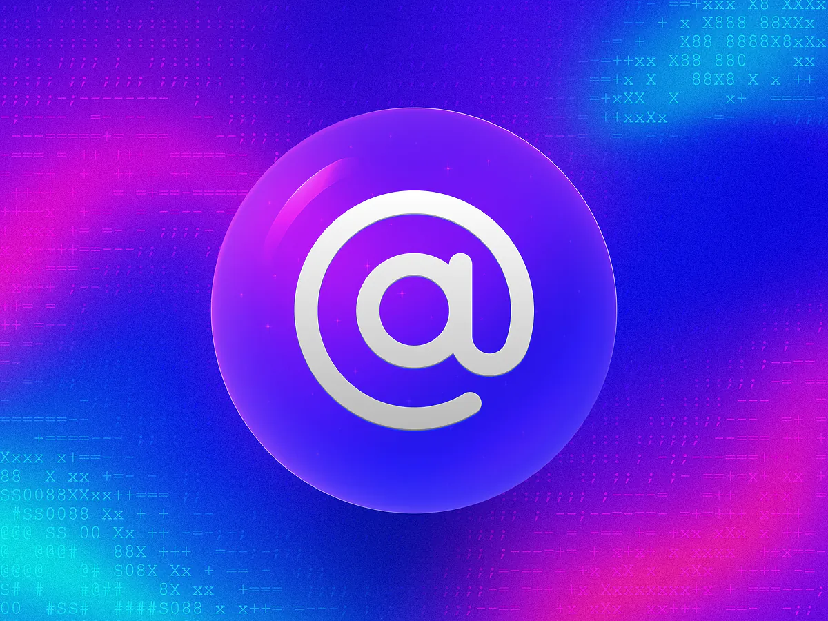 Glossy indigo 3D orb with a white envelope icon on a vibrant gradient for the Email QR code generator