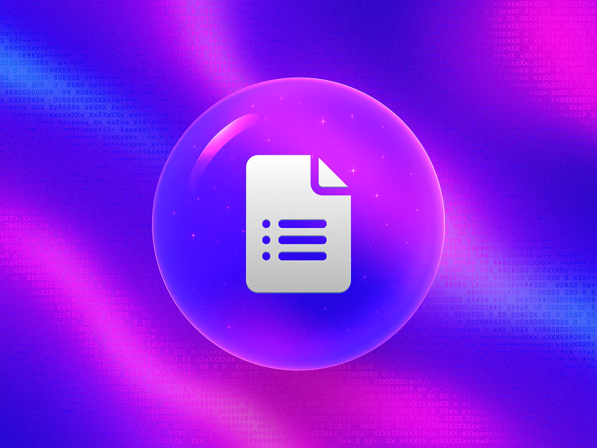 Orbe 3D de color púrpura brillante con un ícono de formulario de lista de verificación blanco en un degradado vibrante para el código QR de Google Forms generador
