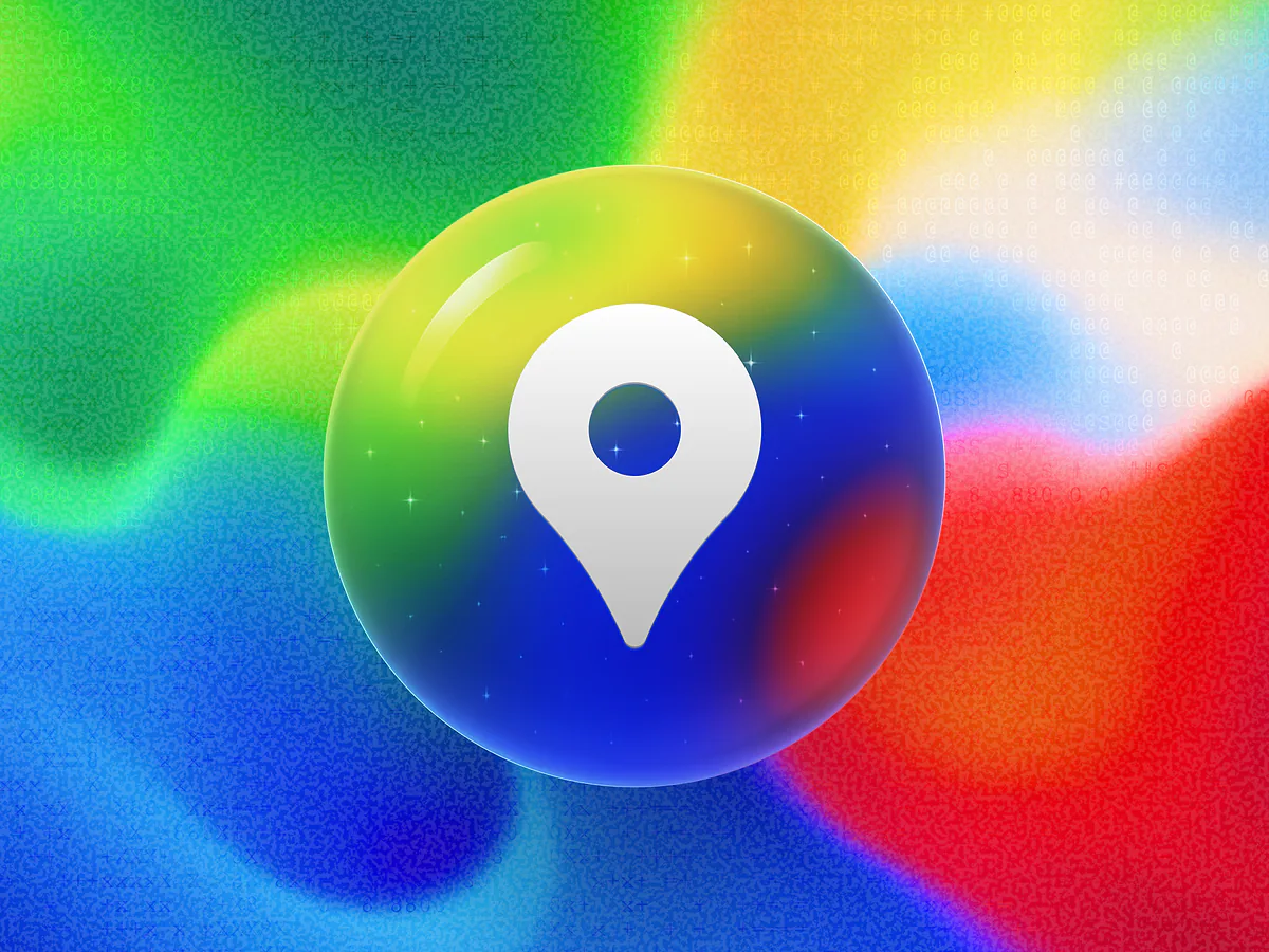 Orbe 3D de color verde brillante con un icono de pin de mapa blanco en un degradado vibrante para el código QR de Google Maps generador