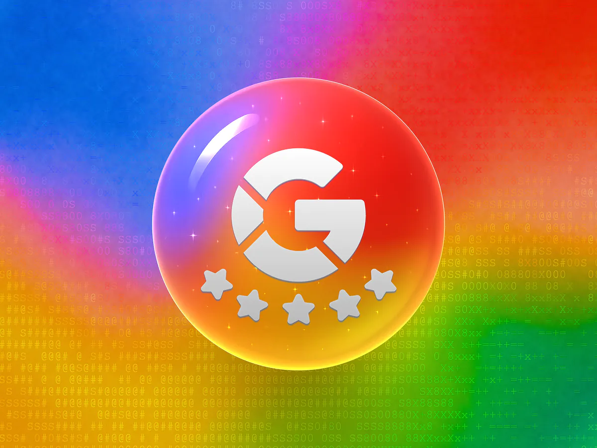 Orbe 3D azul brillante con un ícono de calificación de estrellas blanco en un degradado vibrante para el código QR de Reseñas de Google generador