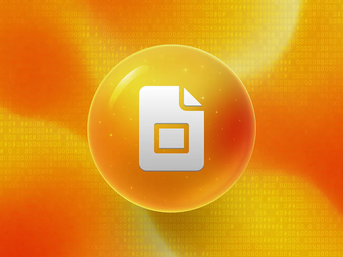 Orbe 3D de color amarillo brillante con un icono de presentación blanco sobre un degradado vibrante para el código QR de Presentaciones de Google generador