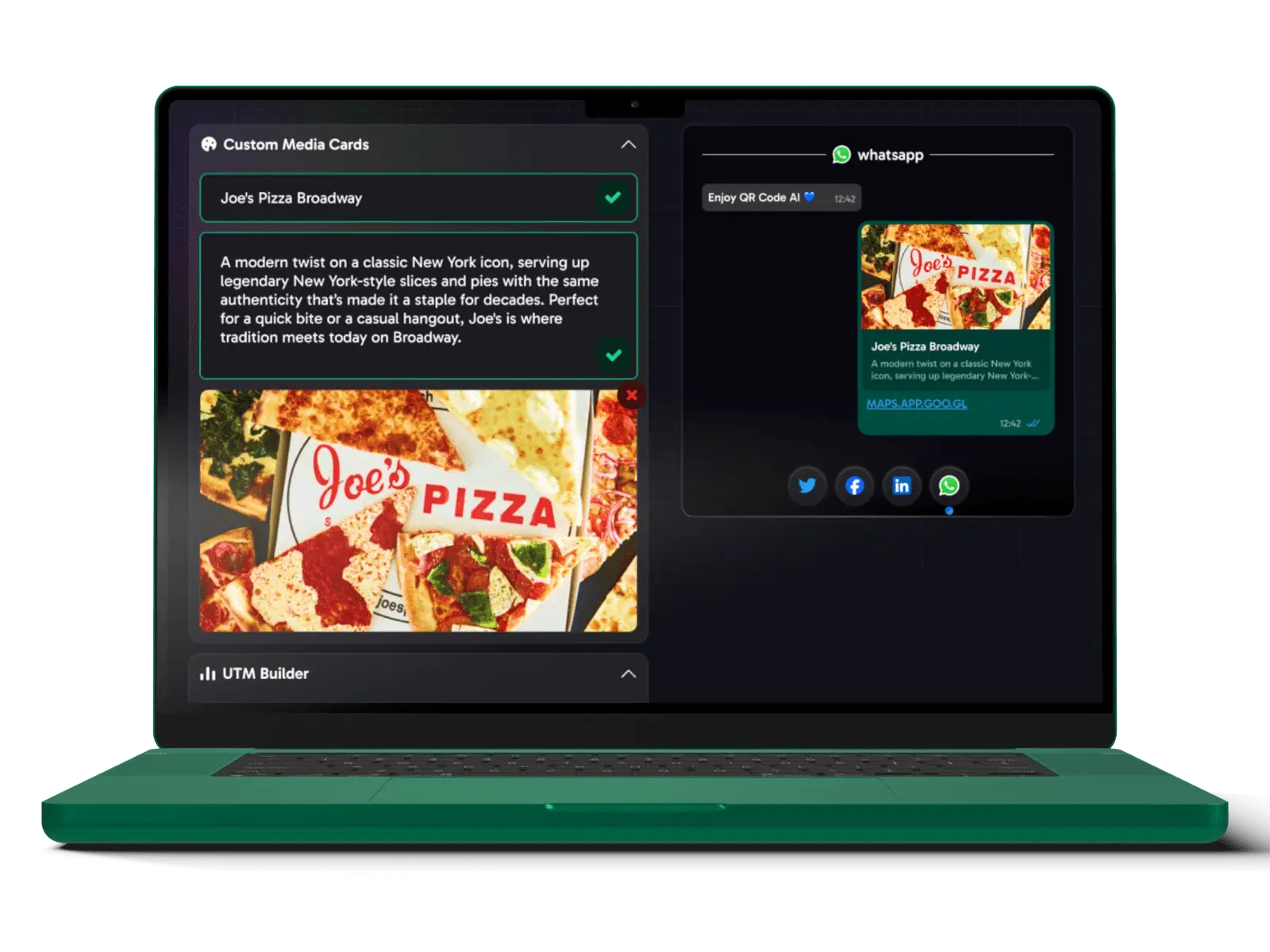 Laptop showing branded link customization and social media previews